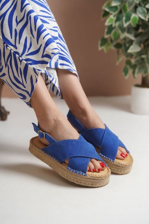 Polonya Süet Sax Kadın Espadril Sandalet