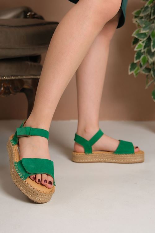 İzmir Süet Yeşil Kadın Espadril Sandalet