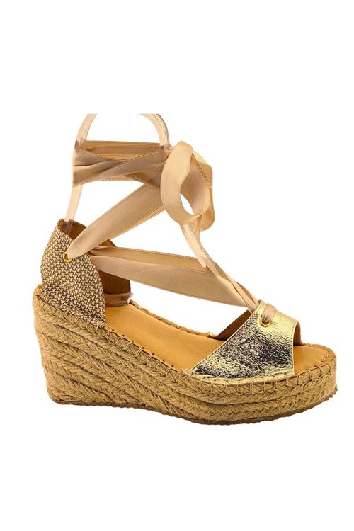 Bilekten Bağlamalı altın  Dolgu Topuk Kadın Espadril Sandalet