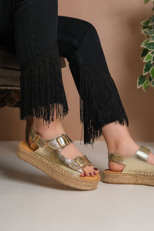 İzmir Altın Kadın Espadril Sandalet