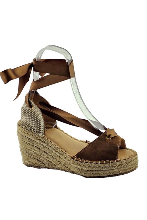 Bilekten Bağlamalı Süet Taba Dolgu Topuk Kadın Espadril Sandalet