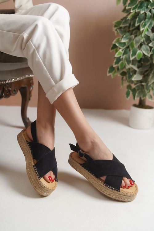 Polonya Süet Lacivert Kadın Espadril Sandalet