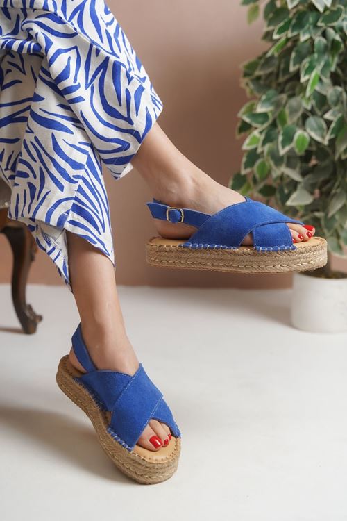 Polonya Süet Sax Kadın Espadril Sandalet