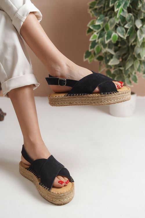 Polonya Süet Lacivert Kadın Espadril Sandalet