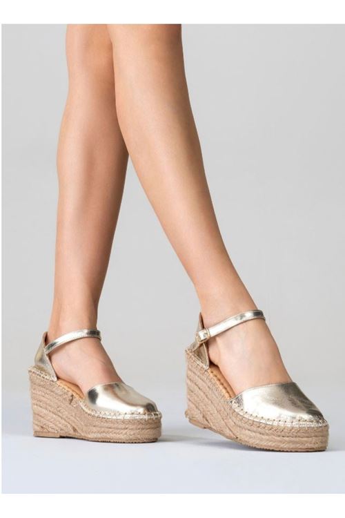 Kapalı Burun Altın  Dolgu Topuk Kadın Espadril Sandalet