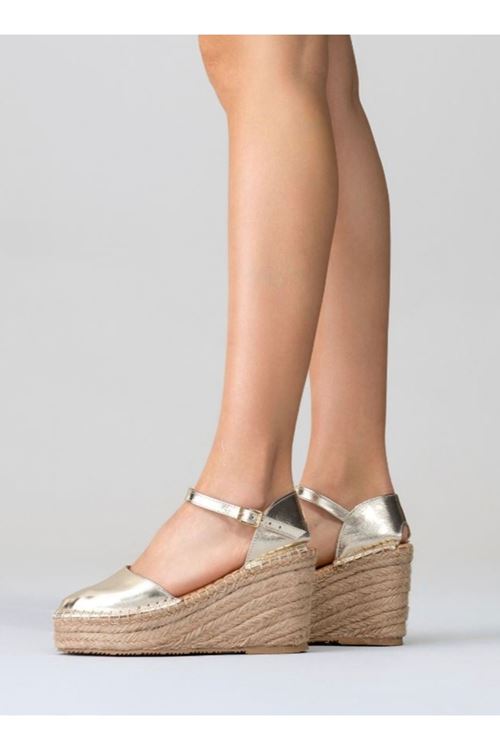 Kapalı Burun Altın  Dolgu Topuk Kadın Espadril Sandalet