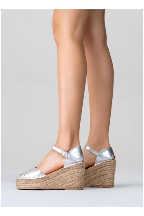 Kapalı Burun Gümüş  Dolgu Topuk Kadın Espadril Sandalet
