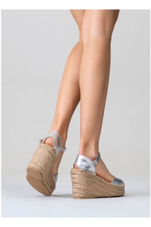 Kapalı Burun Gümüş  Dolgu Topuk Kadın Espadril Sandalet