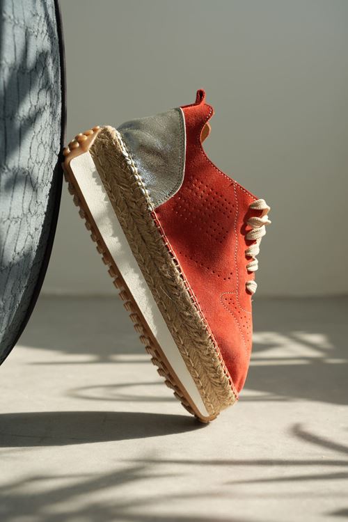 HGN01 Mercan Süet & Gümüş Detaylı Hakiki Deri Sneaker Espadril