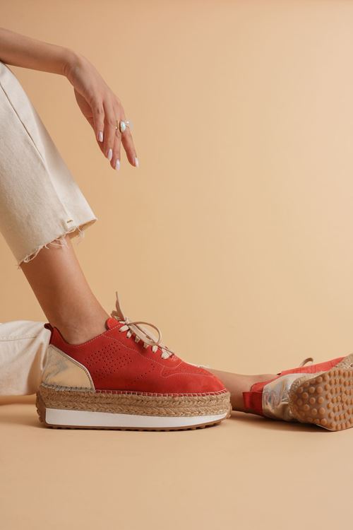 HGN01 Mercan Süet & Gümüş Detaylı Hakiki Deri Sneaker Espadril