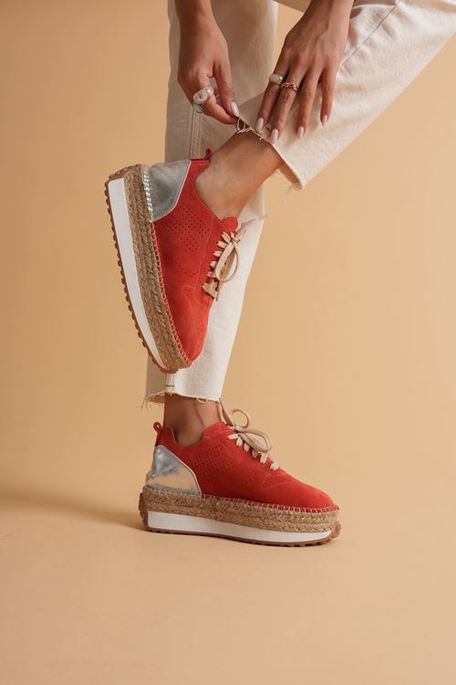 HGN01 Mercan Süet & Gümüş Detaylı Hakiki Deri Sneaker Espadril