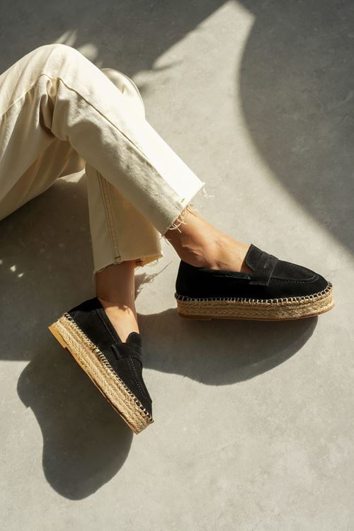 Süet Siyah Günlük  Espadril Ayakkabı