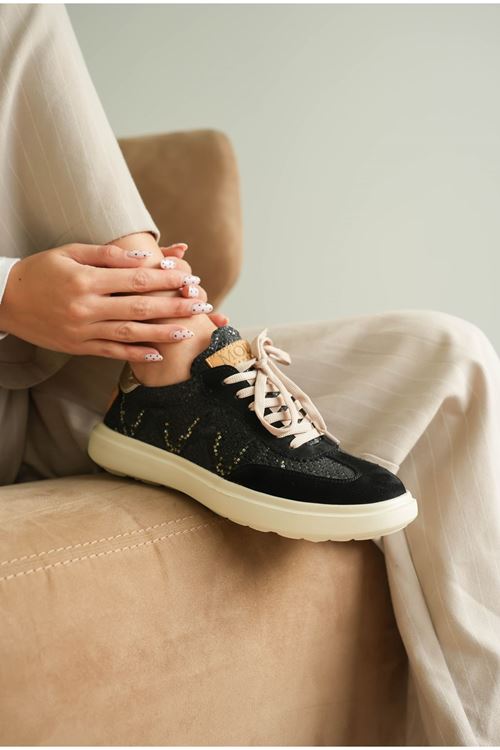 CLOUDY SİYAH PARLAK YILAN DETAYLI GÜNLÜK SNEAKERS - kopya