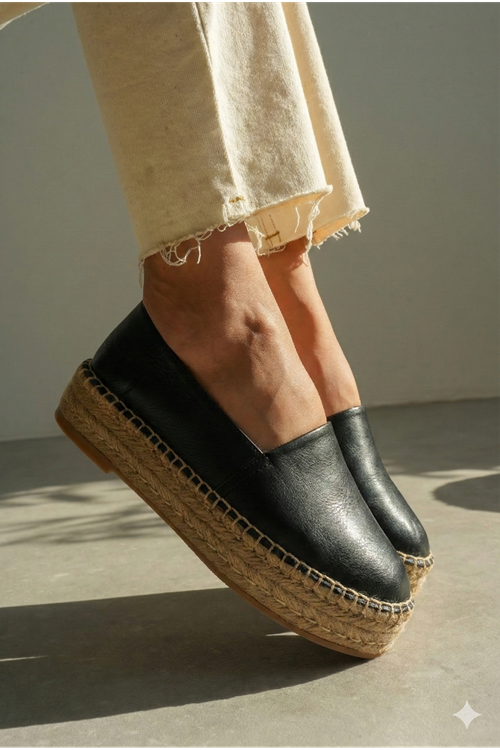 Siyah deri Günlük  Espadril Ayakkabı  - 