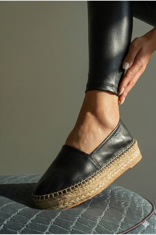 Siyah deri Günlük  Espadril Ayakkabı  - 