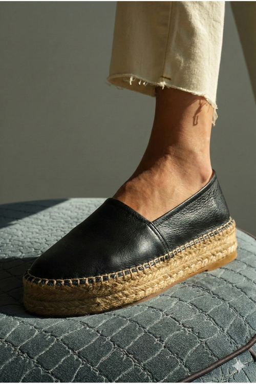 Siyah deri Günlük  Espadril Ayakkabı  - 