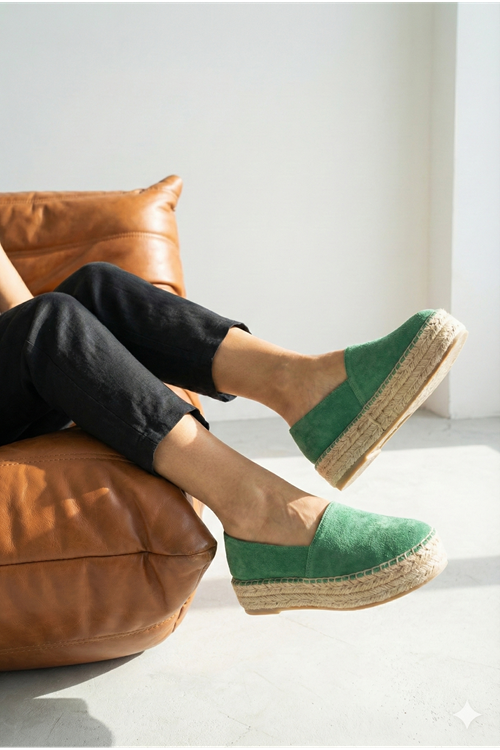 Süet Yeşil Günlük  Espadril Ayakkabı