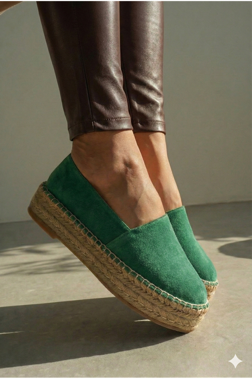 Süet Yeşil Günlük  Espadril Ayakkabı