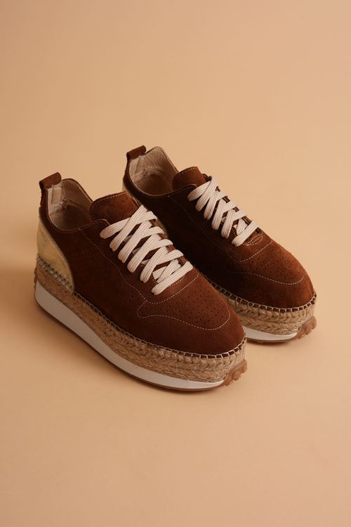 HGN01 Taba Süet & Altın Detaylı Hakiki Deri Sneaker Espadril - kopya - kopya