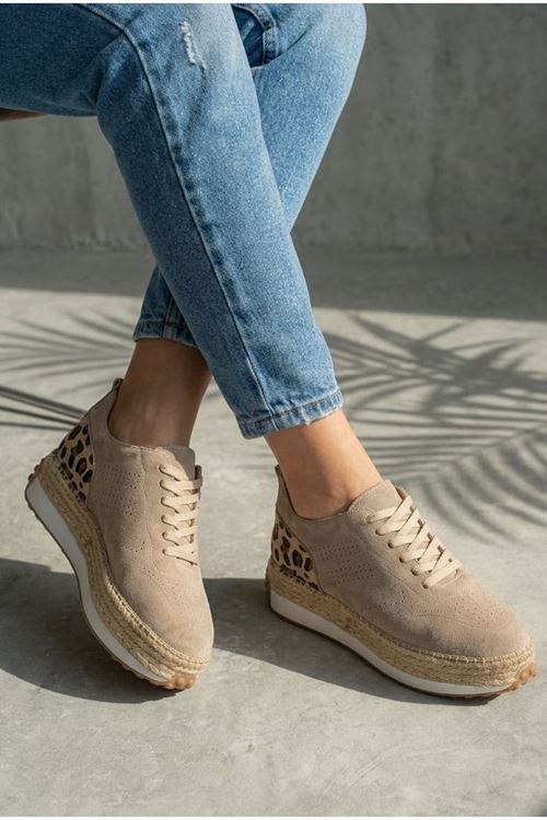 HGN01 VİZON Hakiki Deri Sneaker Espadril  