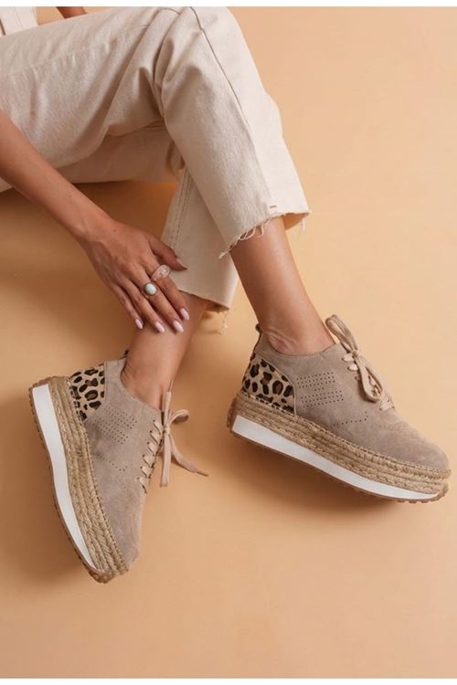 HGN01 VİZON Hakiki Deri Sneaker Espadril  