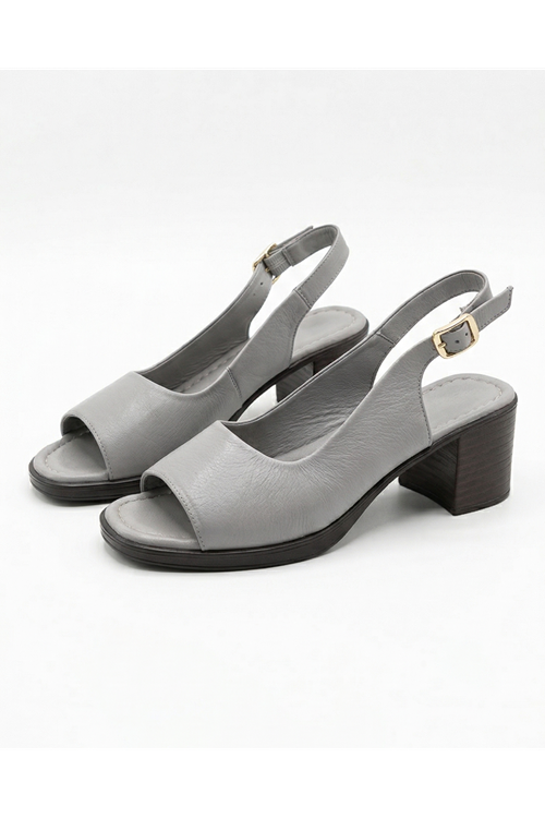 STEPY Gri Hakiki Deri Sandalet 