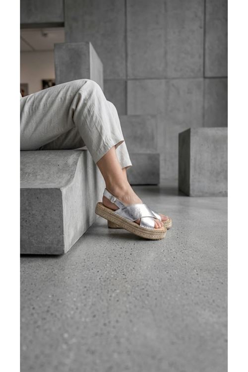 Polonya Gümüş Kadın Espadril Sandalet