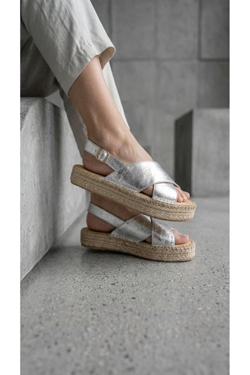 Polonya Gümüş Kadın Espadril Sandalet