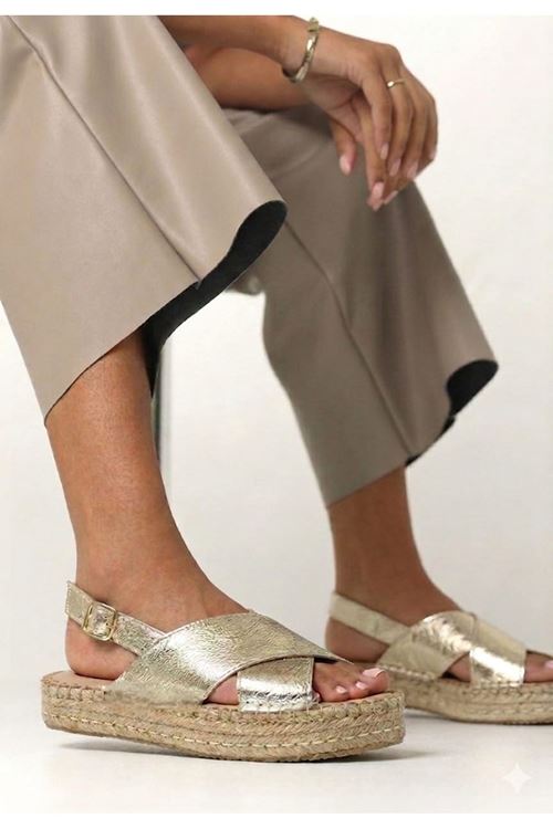 Polonya Altın Kadın Espadril Sandalet - kopya