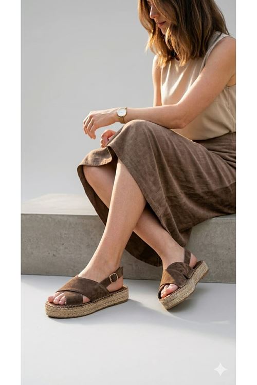 Polonya KAHVE Kadın Espadril Sandalet